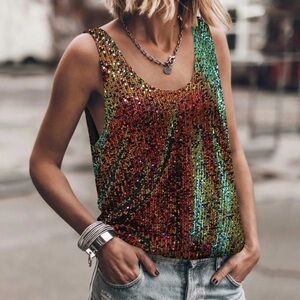 Siegel Silk Blend Sequin Y2K Burgundy Tank Top S